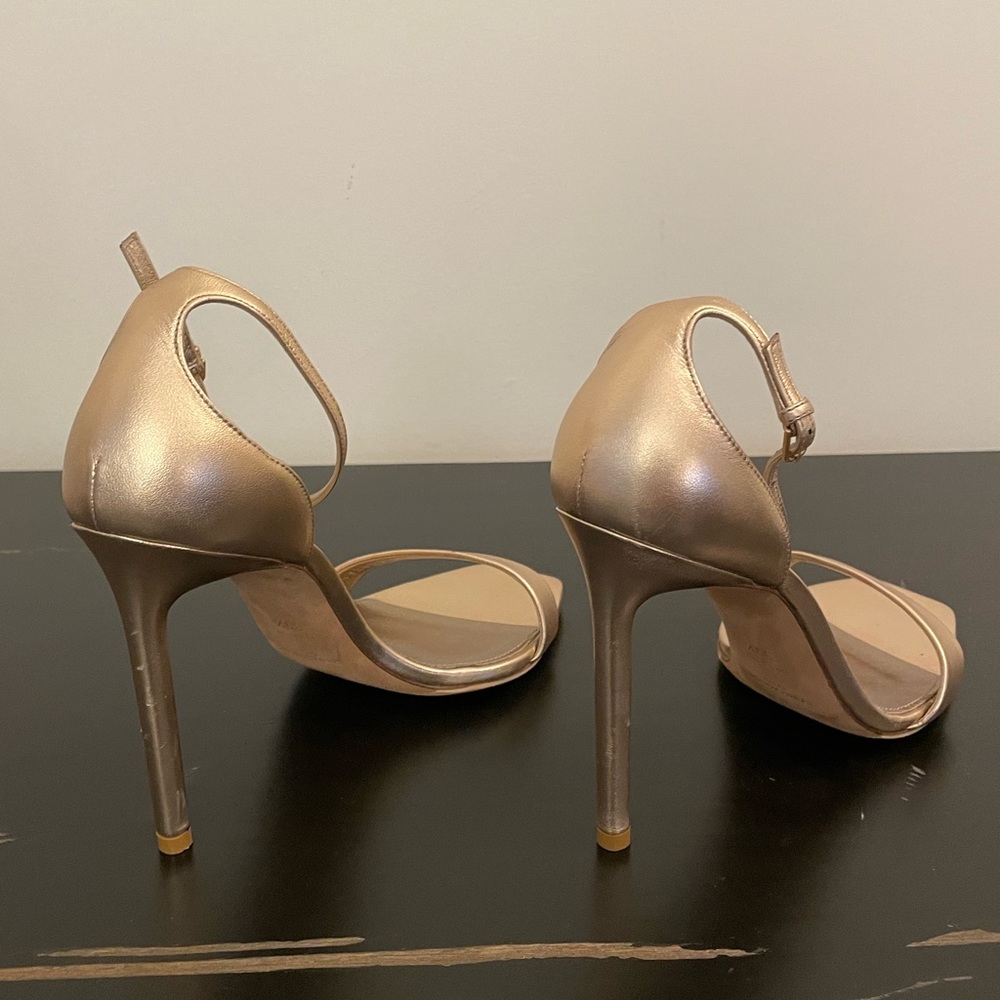 YSL Yves Saint Laurent Metallic Rose Gold Leather Amber Sandals Size 39.5 - Picture 7 of 16
